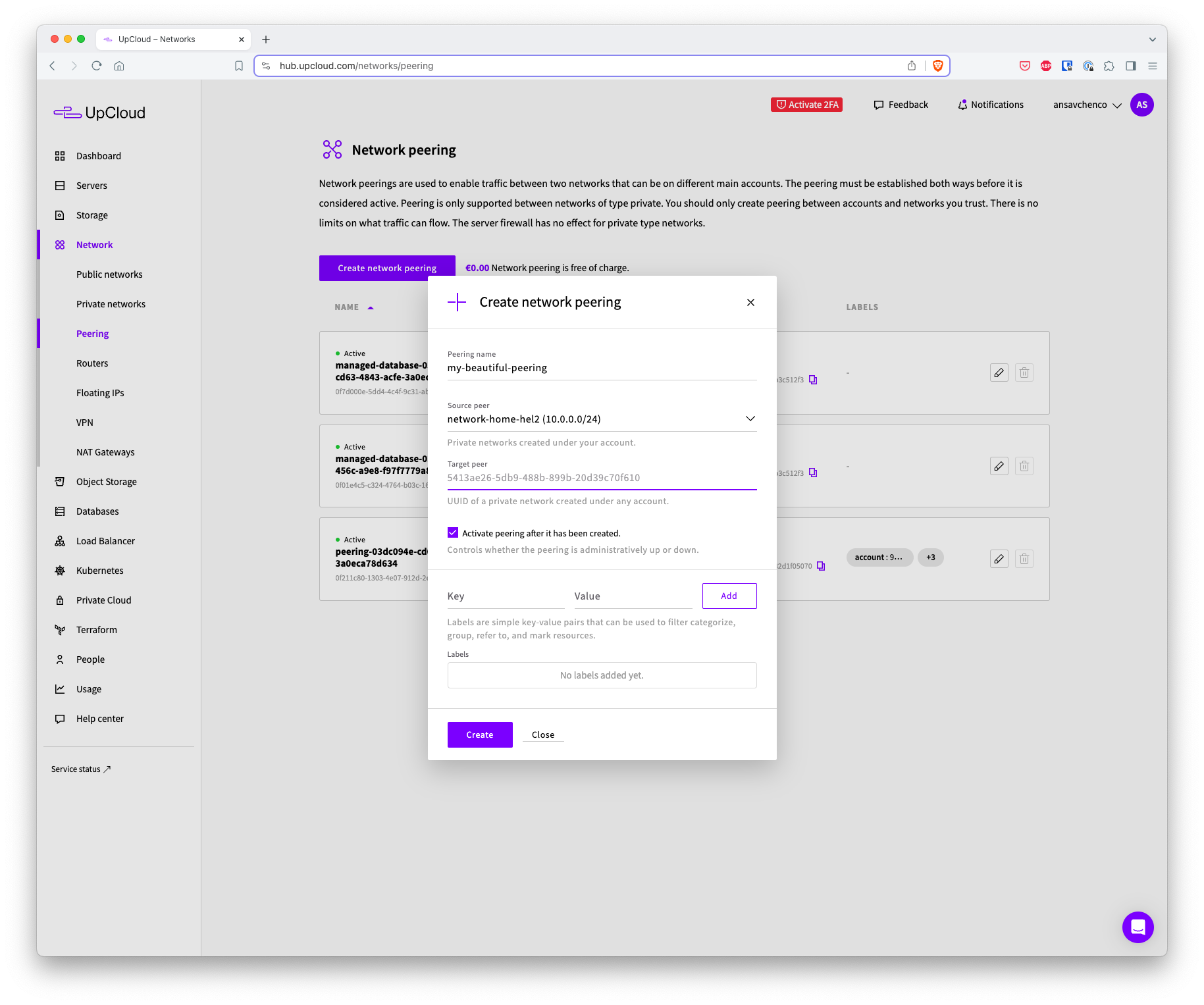 Create network peering